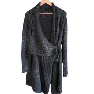 Eileen Fisher Alpaca Cardigan Sweater Coat L Black Gray Wool Jacket Capsule